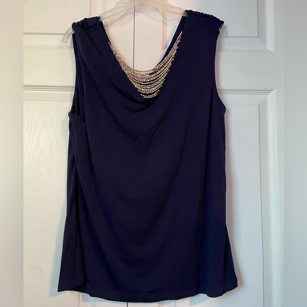 Ricki's Navy Blue Draped Blouse with Beading